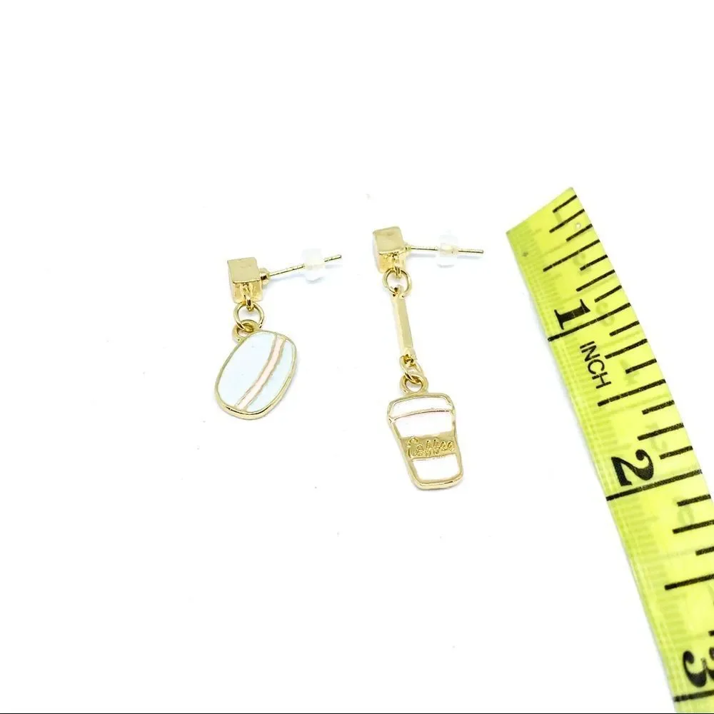 NWT Pastel Enamel Pink Blue Donut Coffee earring